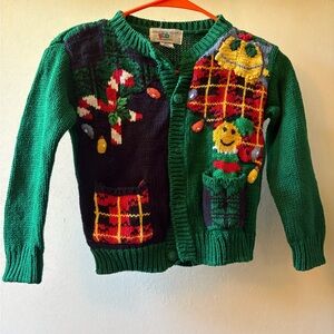 Eagles Eye Vintage Christmas Green and Black Kids Cardigan